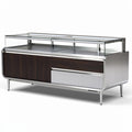 **Technische Titel in het Nederlands: Modern glazen vitrine met houten accenten**