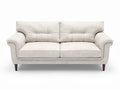 **Moderne stoffen bank met rugleuning en houten poten**