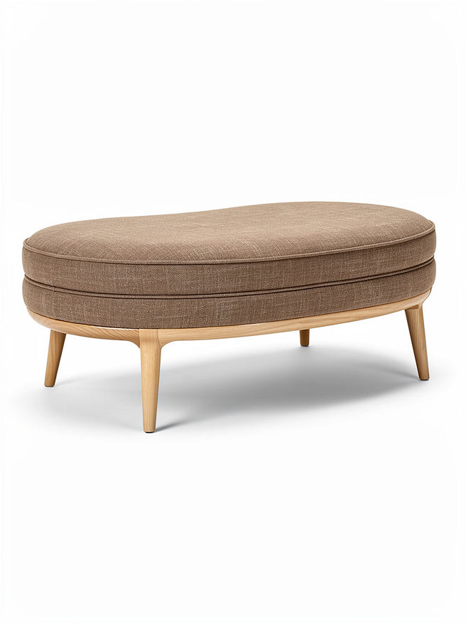 **Technische titel in het Nederlands: Elegant bruin ovale poef met houten poten**